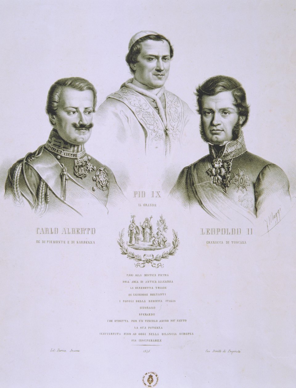 Carlo Alberto, Pio IX e Leopoldo II, 1848 da Italian School