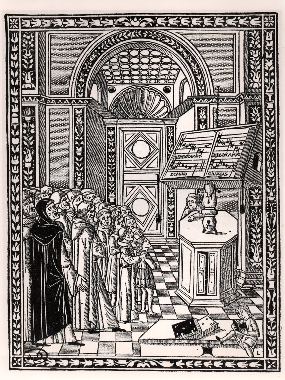 Coro della chiesa, illustrazione da Practica Musicae di Franchino Gaffurio (1451-1522), pubblicata a Venezia 1512 da Italian School