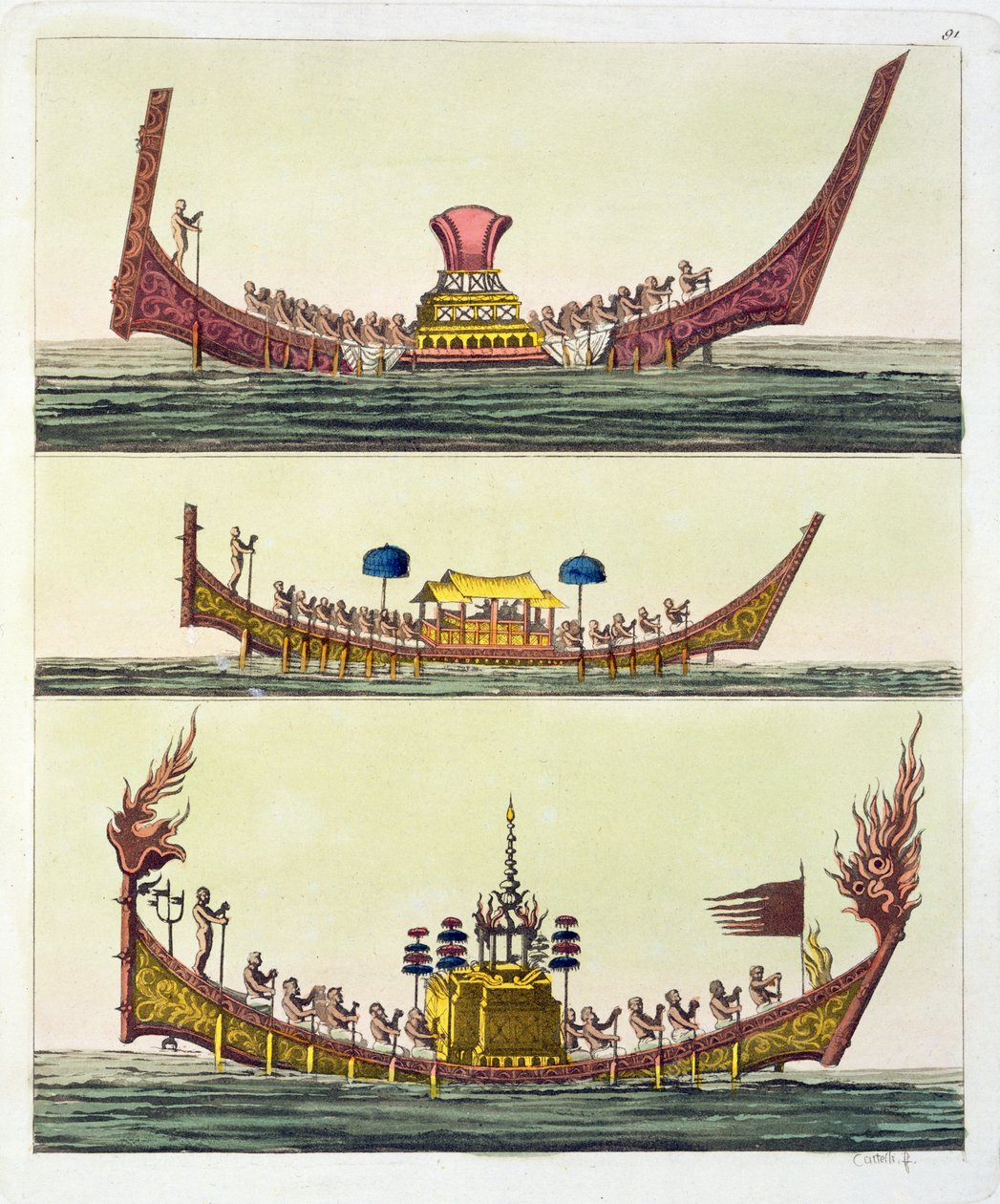 Navi cinesi Cochin, illustrazione da Le Costume Ancien et Moderne di Giulio Ferrario, pubblicato c.1820s-30s da Italian School