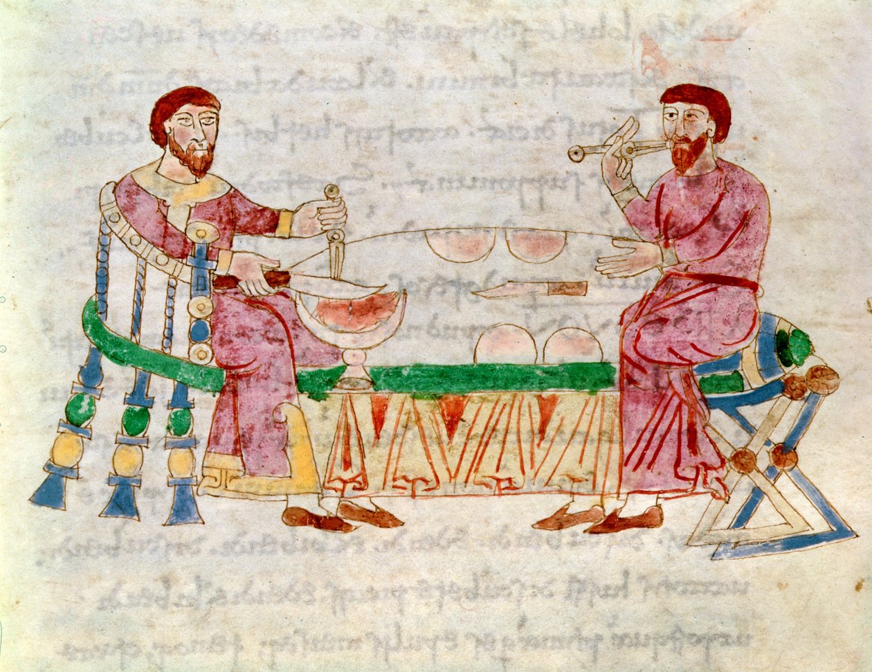 Codice 132 Libro 22 Cap.1 Il pasto, da De Universo di Rabanus Maurus (c.780-856) 1023 da Italian School