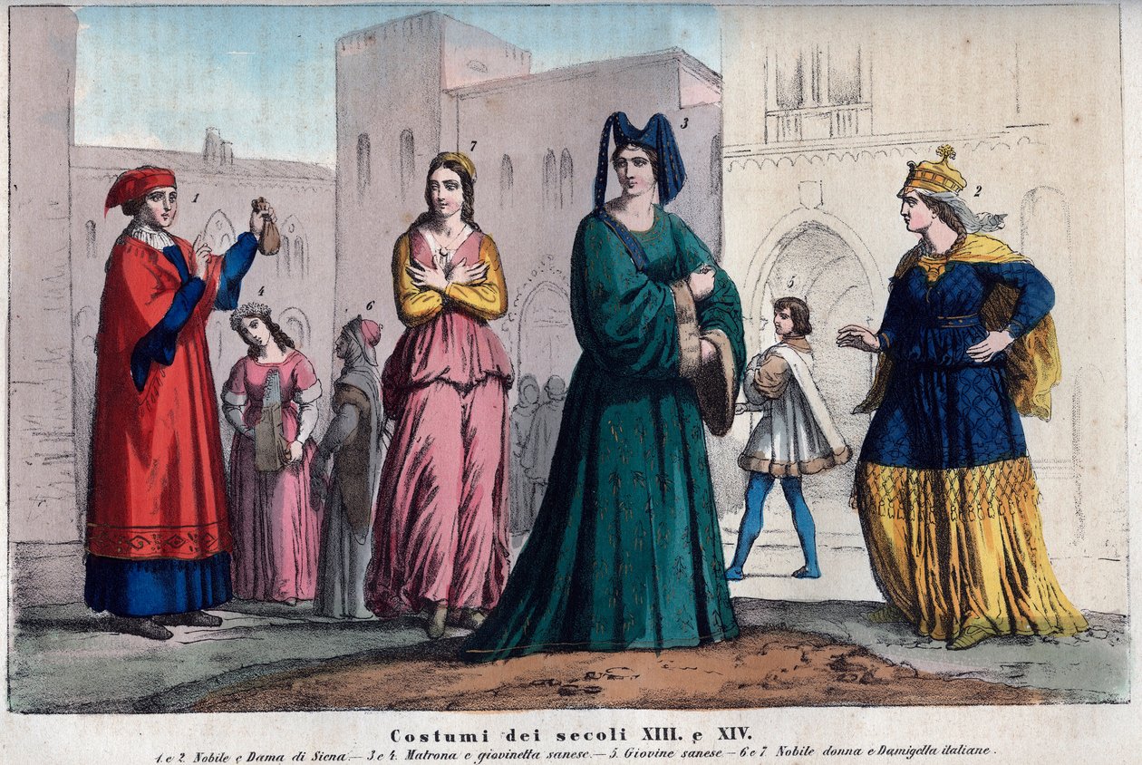 Costumi a Siena tra il XIII e il XIV secolo - incisione da 