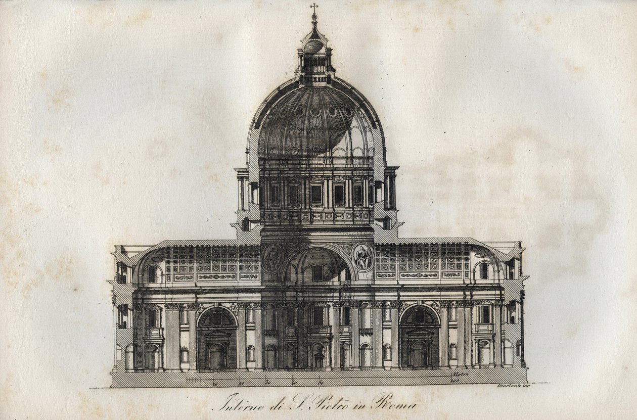 Sezione trasversale della Basilica di San Pietro a Roma - incisione da "Usi e Costumi di Tutti i Popoli dell
