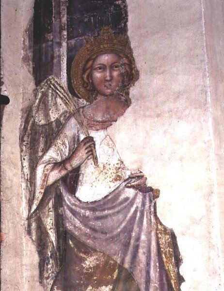 Figura incoronata che tiene un ramo di palma, possibilmente un angelo da Italian School