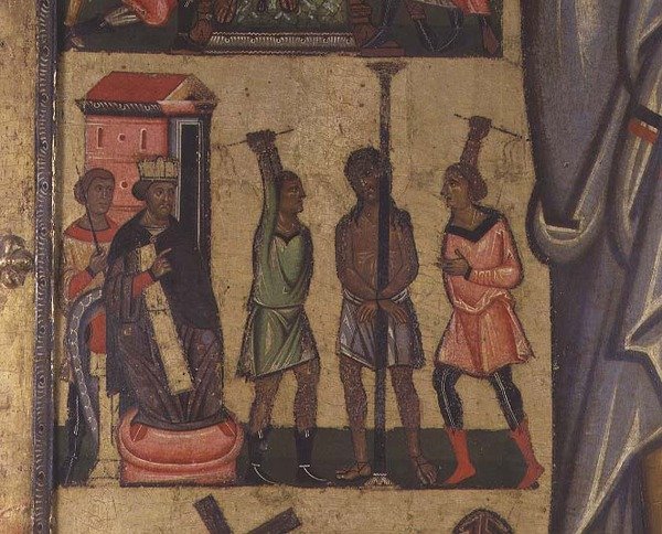 Crocifissione con storie della Passione: dettaglio che mostra la flagellazione di Cristo, Scuola di Lucca da Italian School