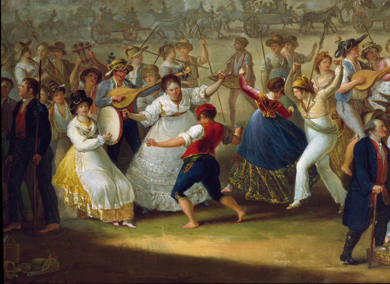 Scena di danza e festa popolare a Napoli. Ballerini di tarantella. Dipinto anonimo. XVIII secolo Napoli, Museo Nazionale di San Martino da Italian School