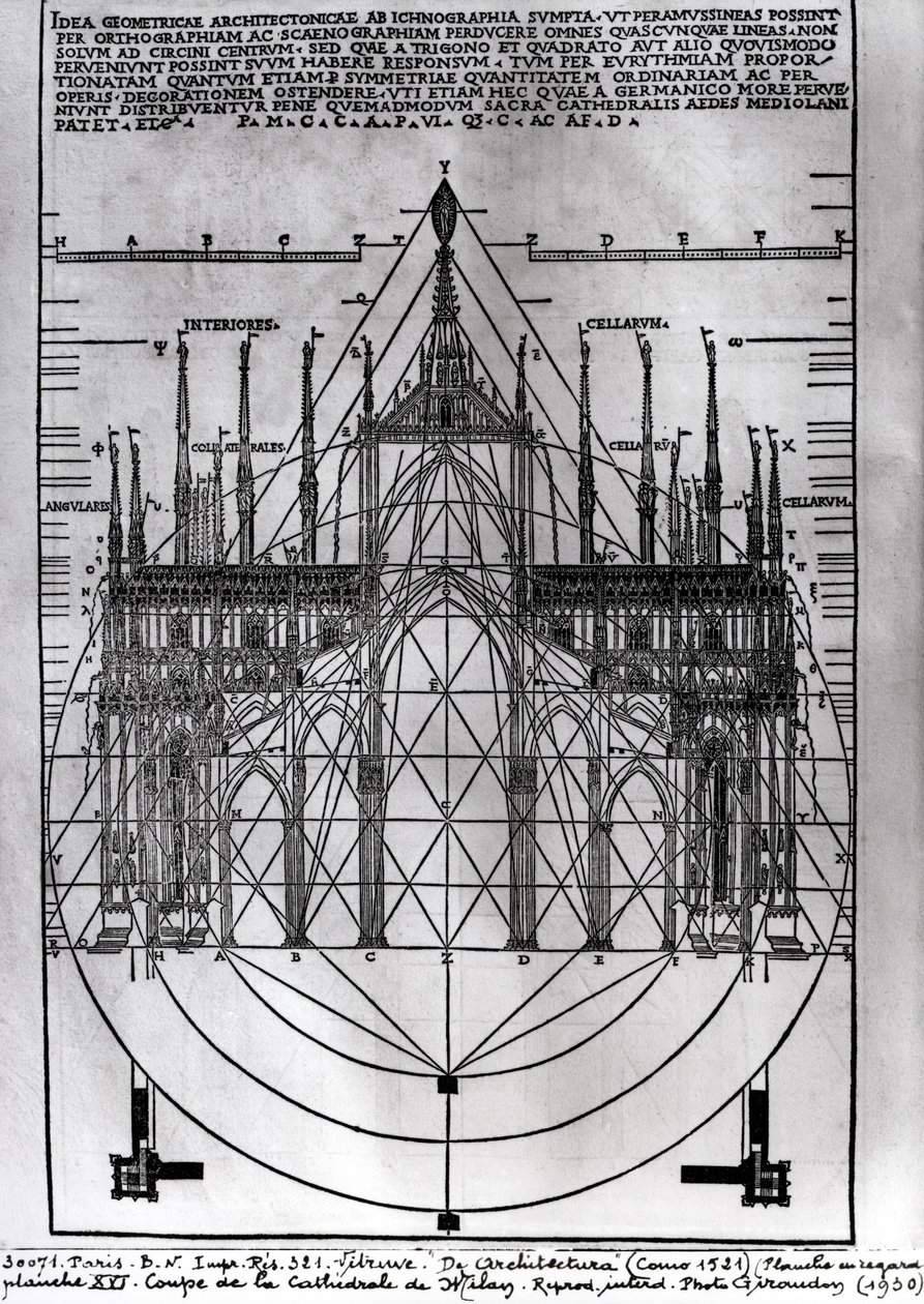 Progetto per il Duomo di Milano, illustrazione da De Architectura di Vitruvio, Como, 1521 da Italian School