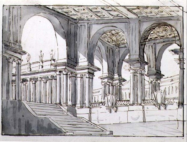 Progetto per un set teatrale neoclassico da Italian School