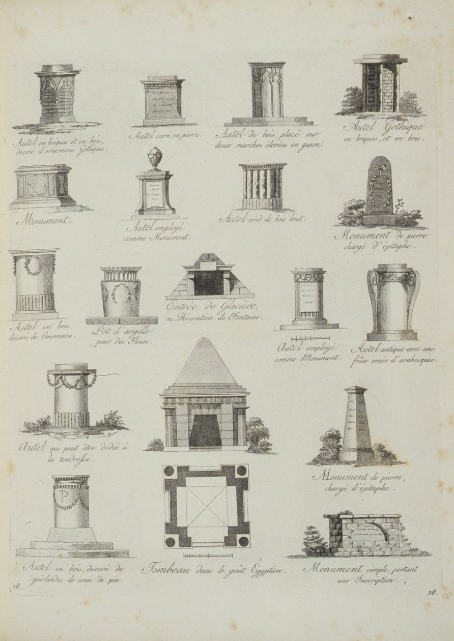 Progetti per ornamenti da giardino, da A Compendium of Drawings, di J.G. Grohmann, pubblicato 1805 da Italian School