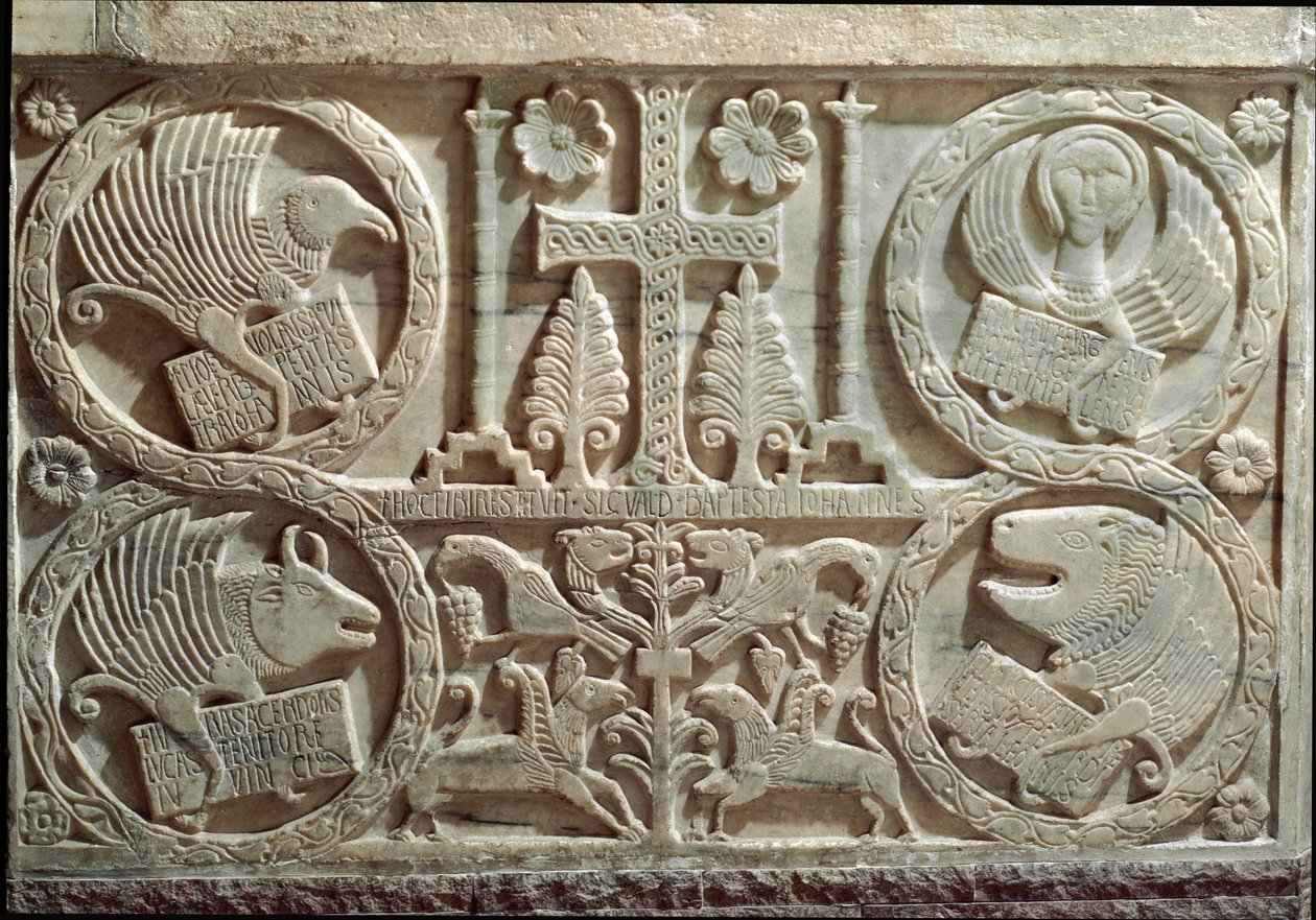 (dettaglio) Stucco con simboli dei quattro evangelisti: l