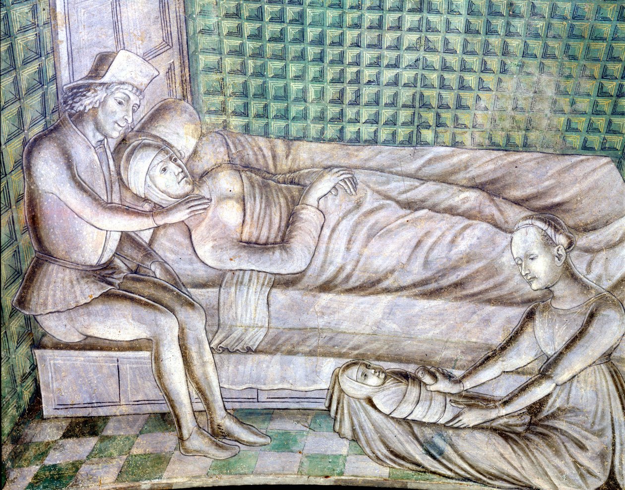 Dettaglio di un affresco del castello di Roccabianca a Parma risalente al 1480, oggi al Castello Sforzesco di Milano. Rappresenta la storia di Griselda, tratta da una novella del 
