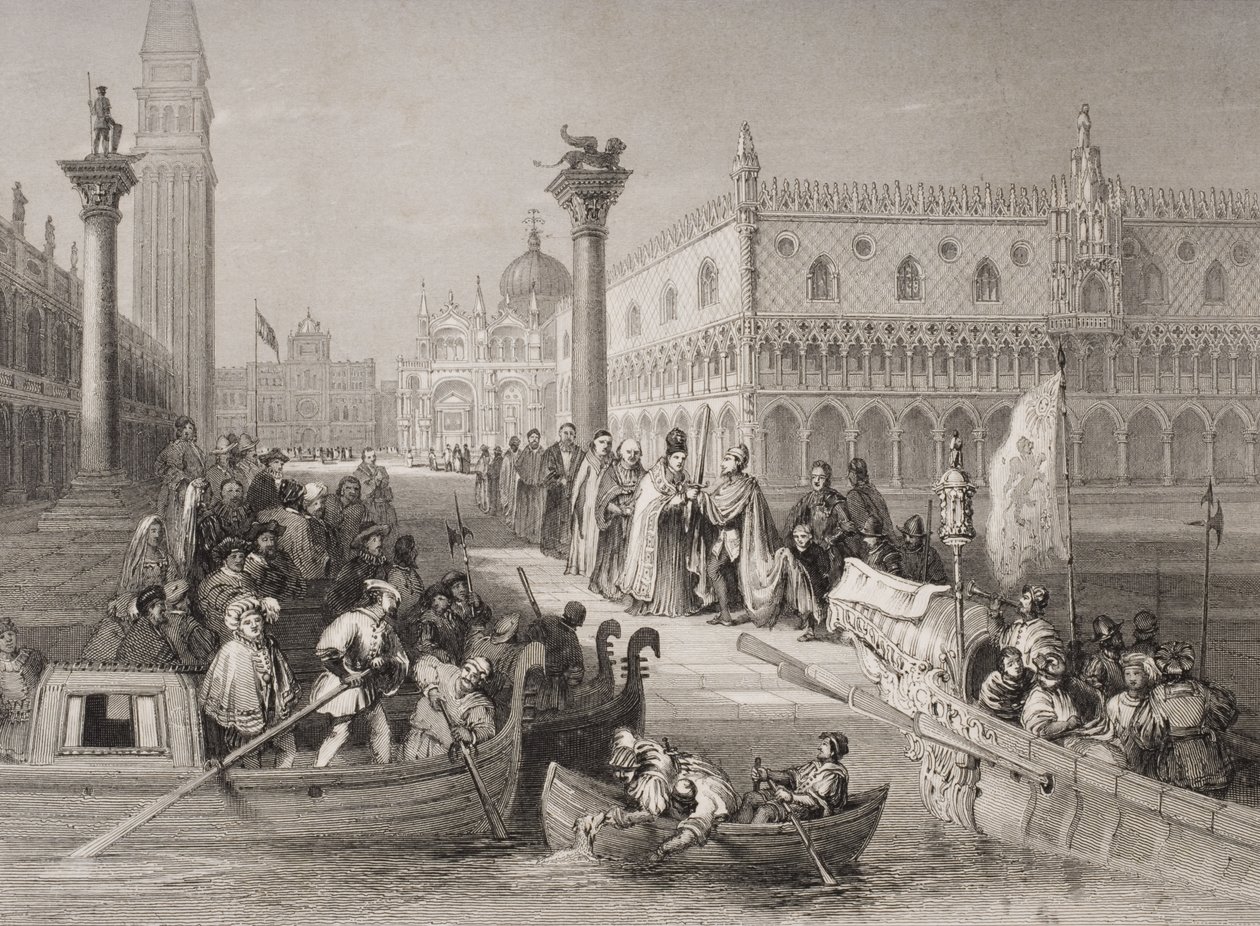 Imbarco del Doge, Venezia, inciso da Challis da Italian School