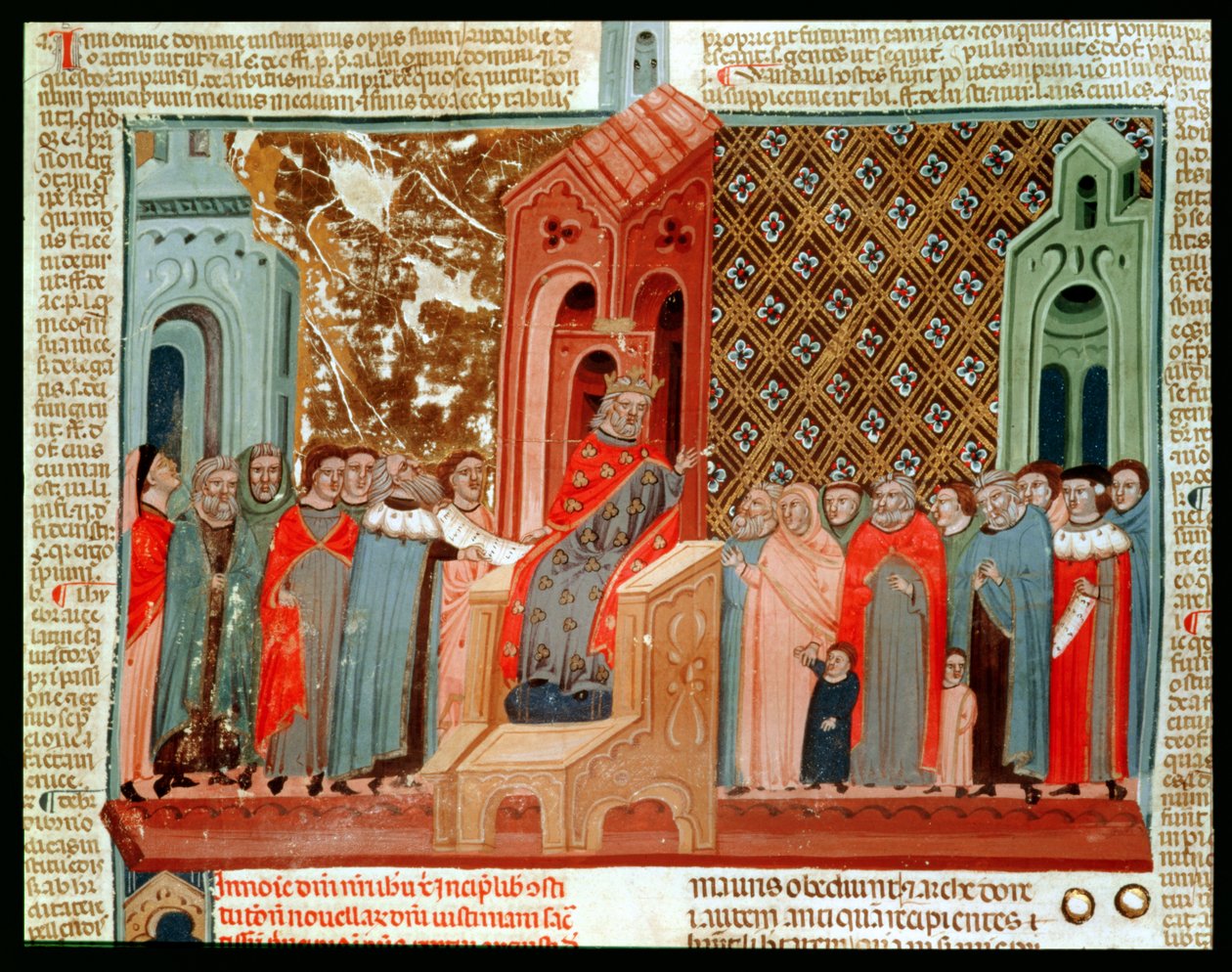 Imperatore Giustiniano (483-565) e la sua corte, da Justinianus Istitutiones da Italian School