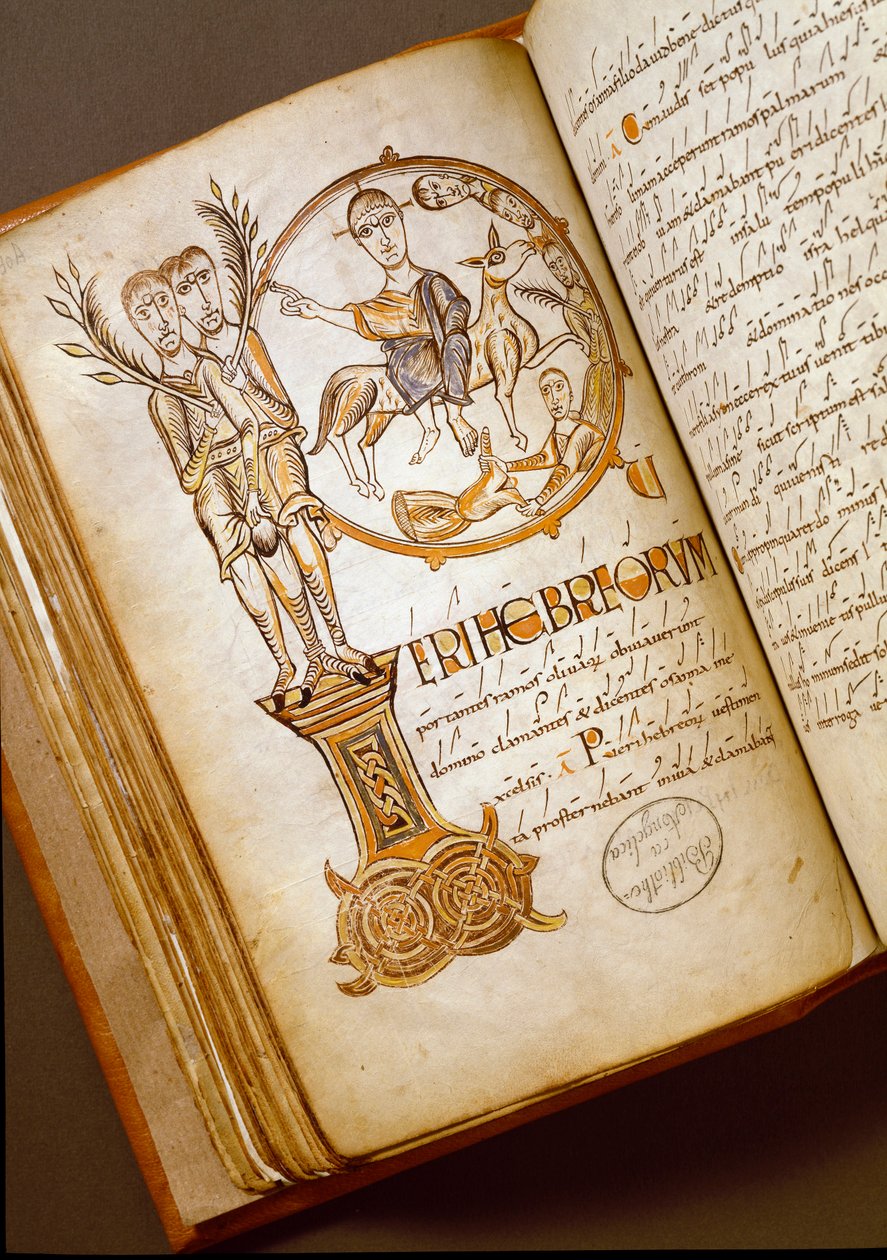 Ingresso a Gerusalemme. Manoscritto della scuola bolognese. (MS.123-Foglio 54 v) 11° secolo. Roma, Biblioteca Angelica da Italian School