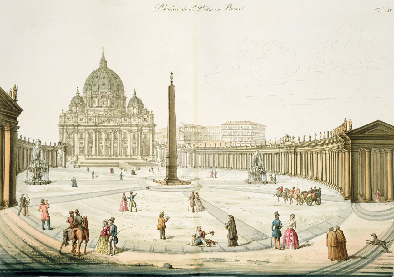 Facciata di San Pietro a Roma con la piazza davanti, tavola 25 da Parte III di La storia delle nazioni, inciso da G. Lago da Italian School