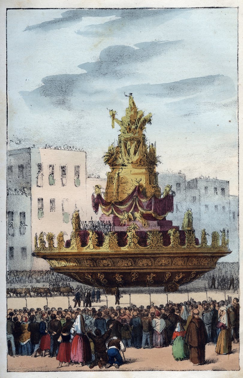 Festa di Santa Rosalia di Palermo (1130-1160), patrona di Palermo - incisione da Usi e Costumi di Tutti da Italian School