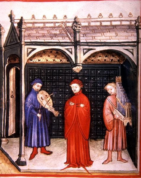 Fol.103v Un Cantante Accompagnato da Organo e Strumento a Corda, illustrazione da 
