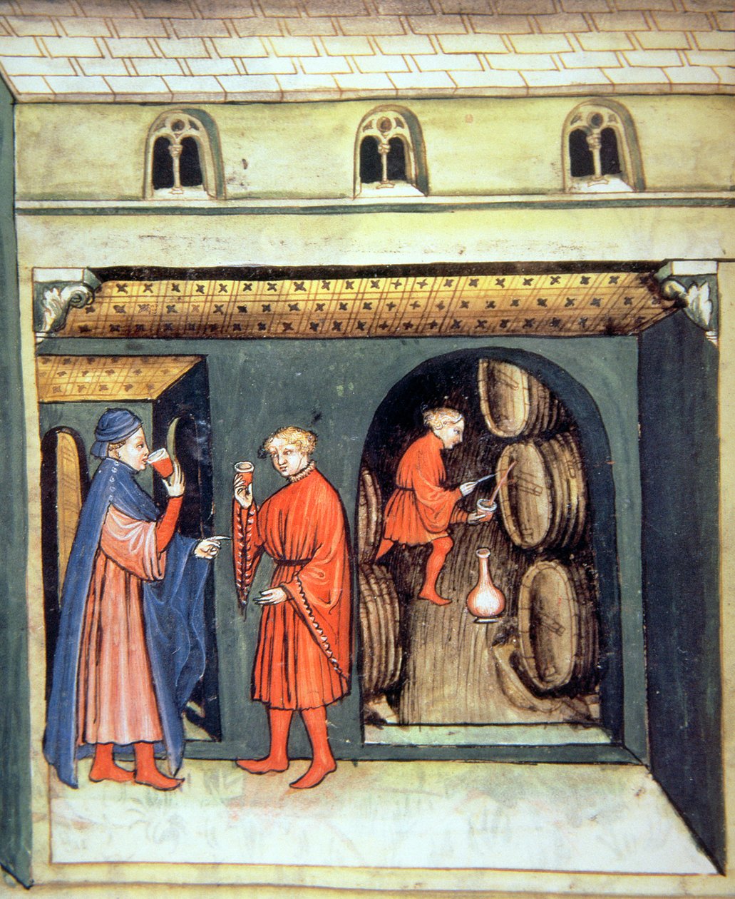 Fol.86v Vino di frutta invecchiato, illustrazione dal Tacuinum Sanitatis Codex Vindobonensis da Italian School
