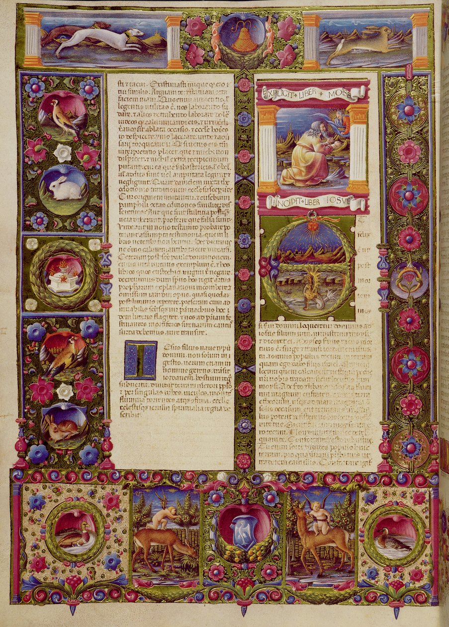 Fine del libro di Mosè, inizio del libro di Giosuè, dalla Bibbia di Borso d