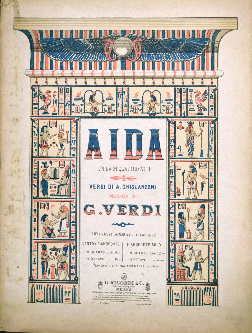 Copertina per la partitura di Aida, di Giuseppe Verdi (1813-1901) da Italian School