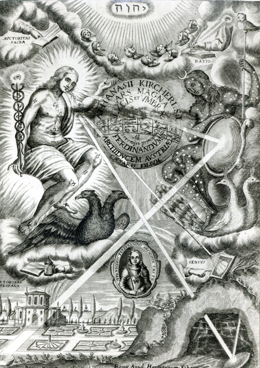 Frontespizio di Ars Magna Lucis et Umbrae, di Athanasius Kircher (1601-80) Roma, 1646 da Italian School