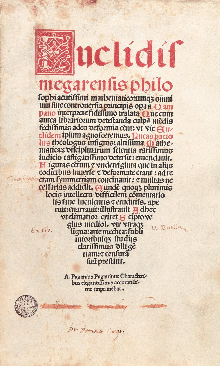 Frontespizio della geometria di Euclide da Italian School
