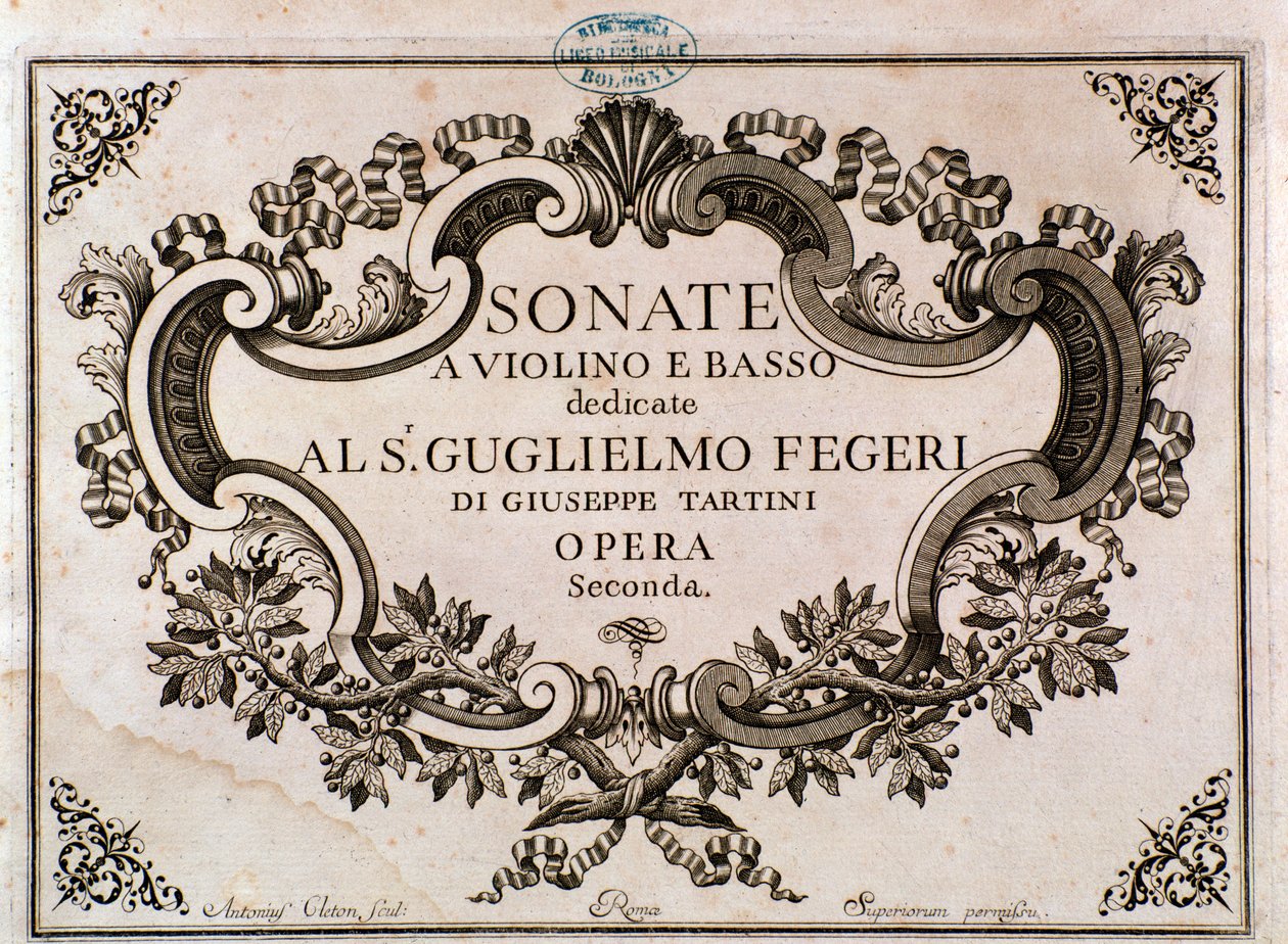 Frontespizio di spartito musicale per Sonate di Giuseppe Tartini da Italian School