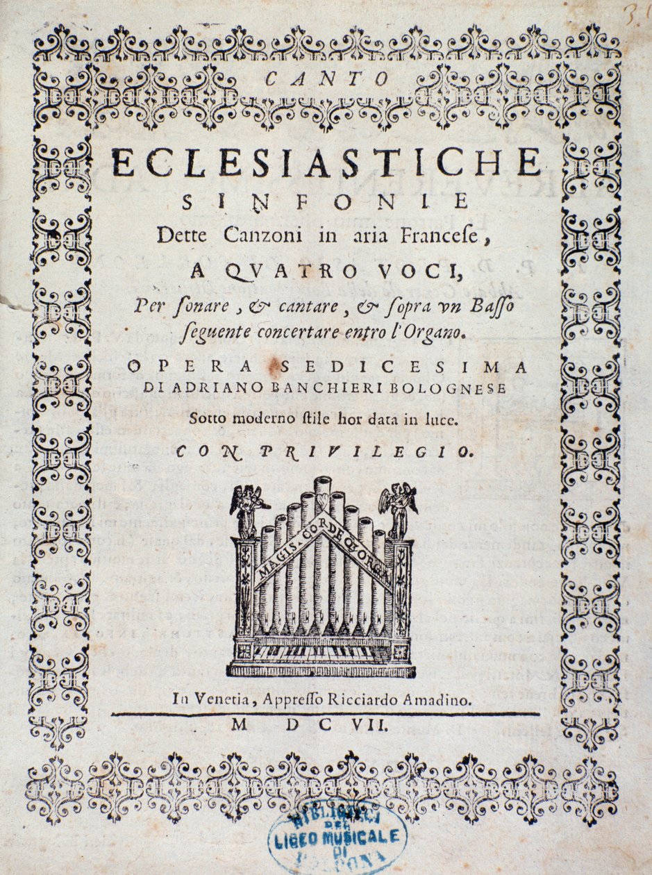 Frontespizio della partitura musicale del Concerto 5 in "Canzoni alla francese" di Adriano Banchieri da Italian School