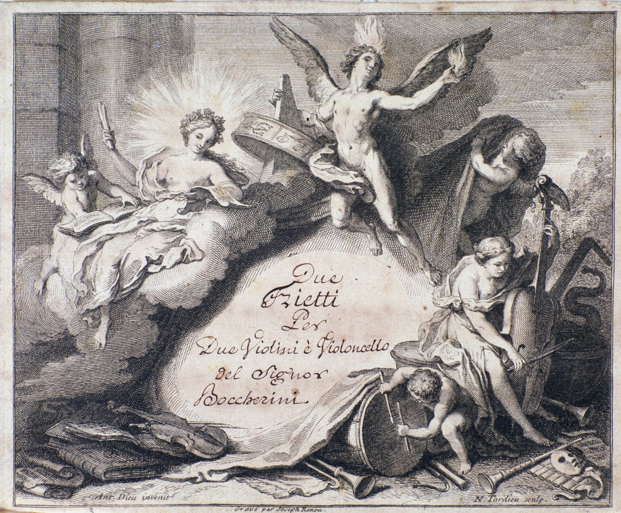 Frontespizio della partitura musicale di Due trietti per due violini e violoncello di Luigi Boccherini da Italian School