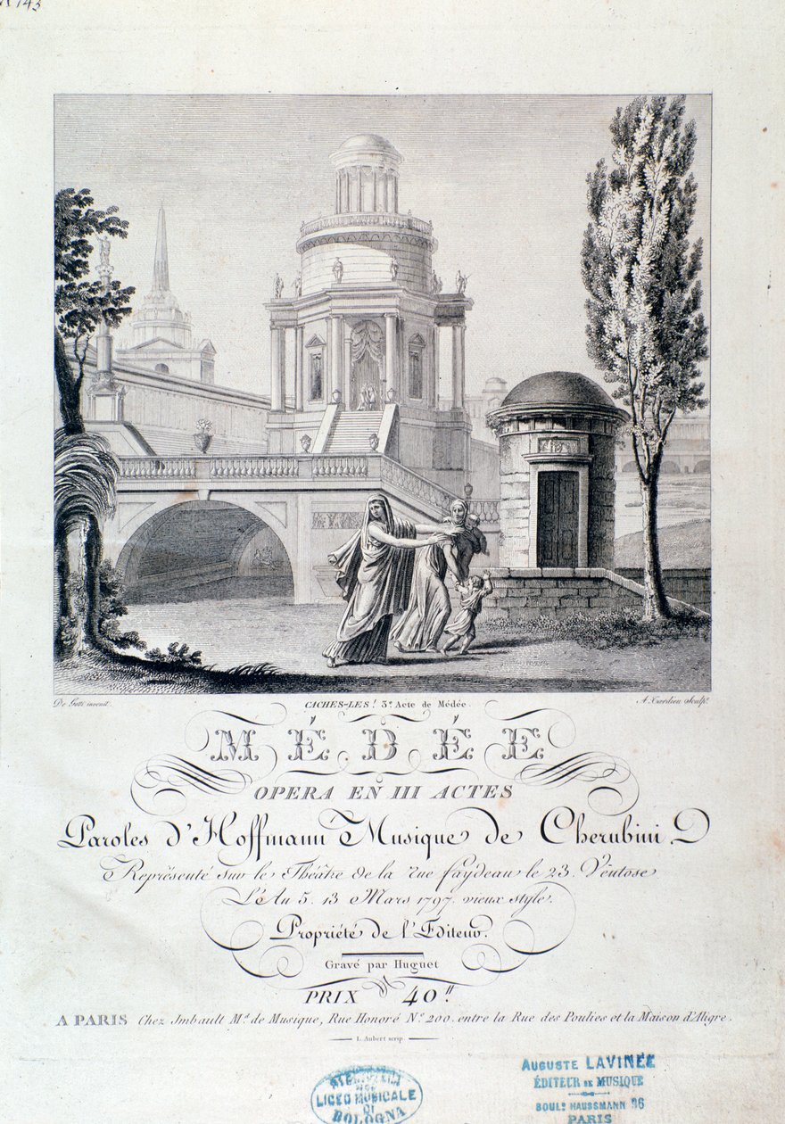 Frontespizio della partitura musicale di Medea (scena 3), opera di Luigi Cherubini da Italian School