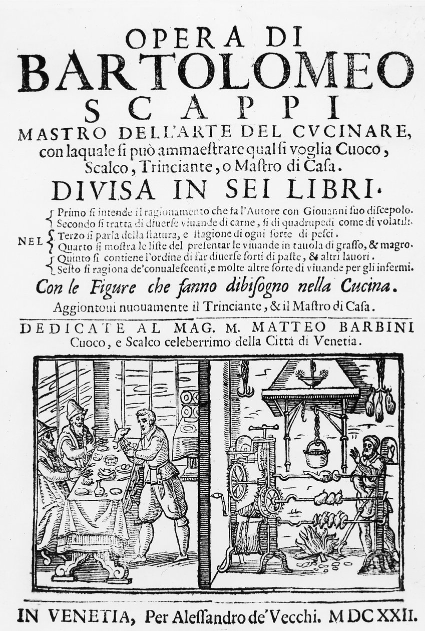 Frontespizio del libro di cucina di Bartolomeo Scappi, 1622 da Italian School
