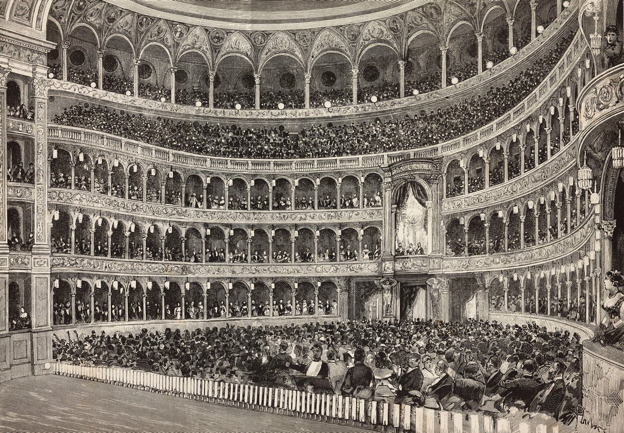 Serata di gala al teatro Costanzo in onore del principe ereditario di Germania (futuro Federico III), Roma, Italia (incisione) da Italian School