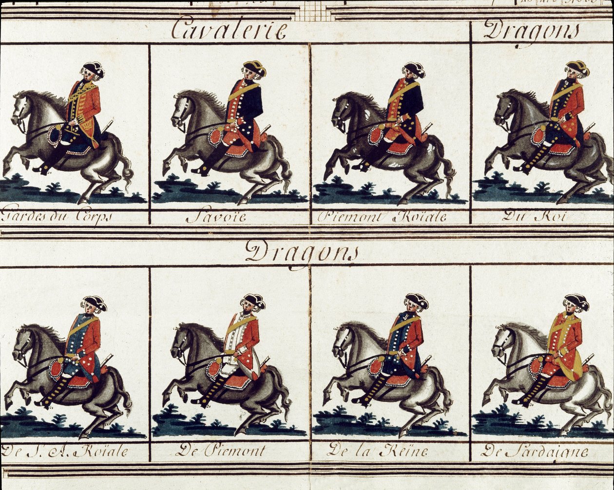 Quadro generale delle truppe del Re Vittorio Amedeo III di Sardegna nel 1780 (dettaglio) da Italian School