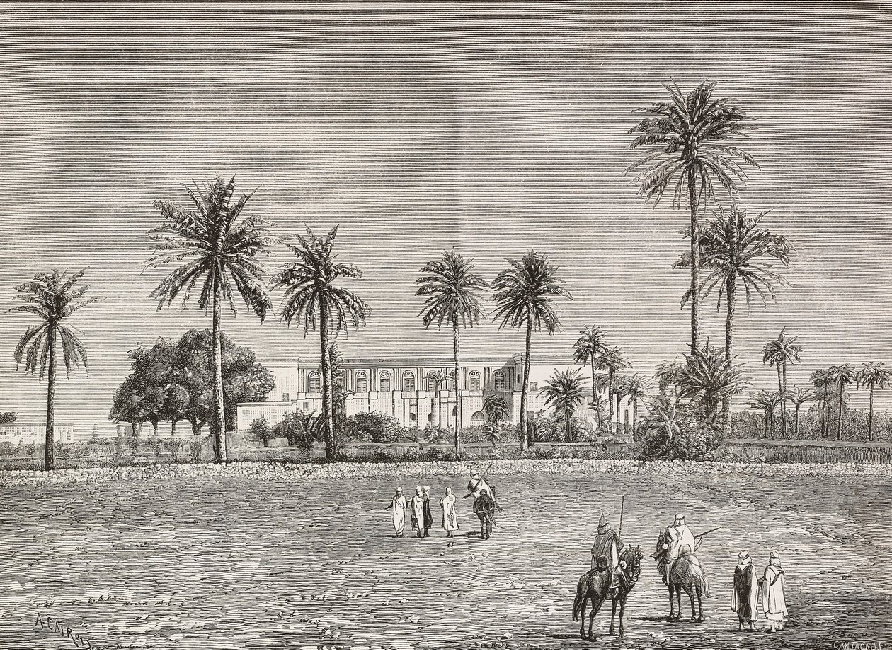 Palazzo del Governatore, dove risiedeva il Generale Gordon, Khartoum, Sudan, incisione di Cairoli da L