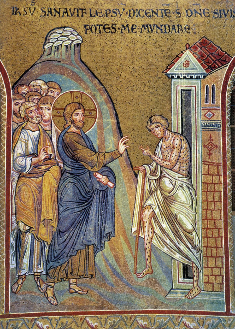 Guarigione del lebbroso - mosaico, Monreale, Italia da Italian School