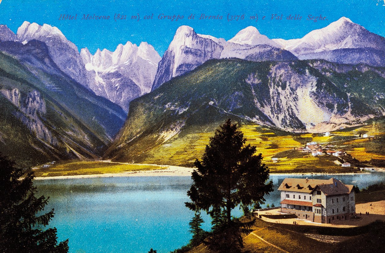 Hotel Molveno con Gruppo del Brenta e Val delle Seghe, cartolina, Trentino-Alto Adige, Italia, XX secolo da Italian School