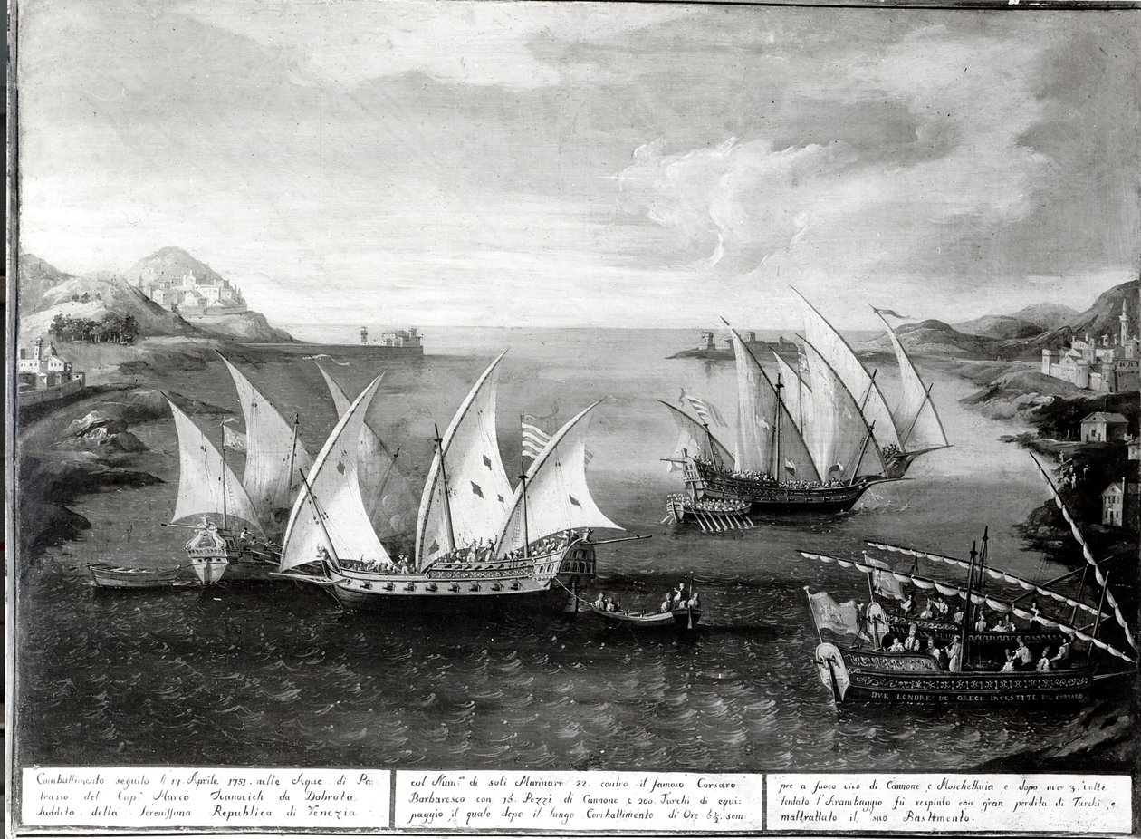Incidente al largo di Patrasso tra il capitano veneziano Ivanovich da Dabrota e il pirata turco Barbarossa, 17 aprile 1751 da Italian School