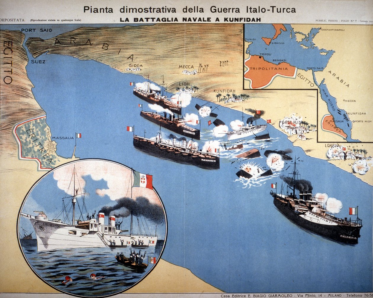 Guerra italo-turca: battaglia navale a Kufindah, vicino al Mar Rosso da Italian School