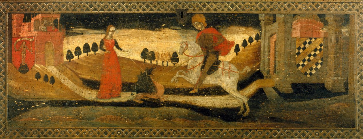 Cavaliere che uccide un drago alla presenza di una principessa da Italian School