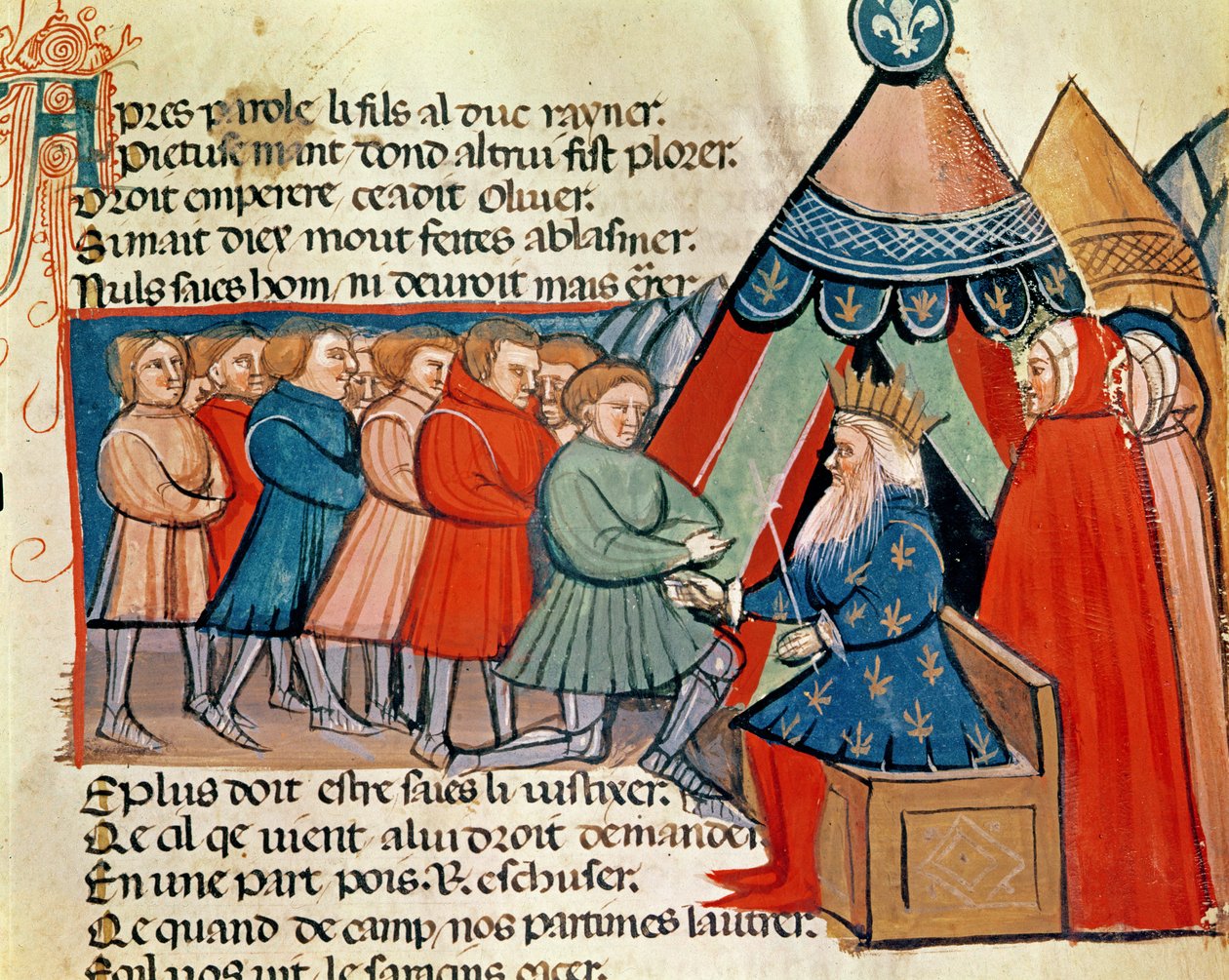 Cavalieri che giurano fedeltà a Carlo Magno (742-814) da un codice veneziano da Italian School