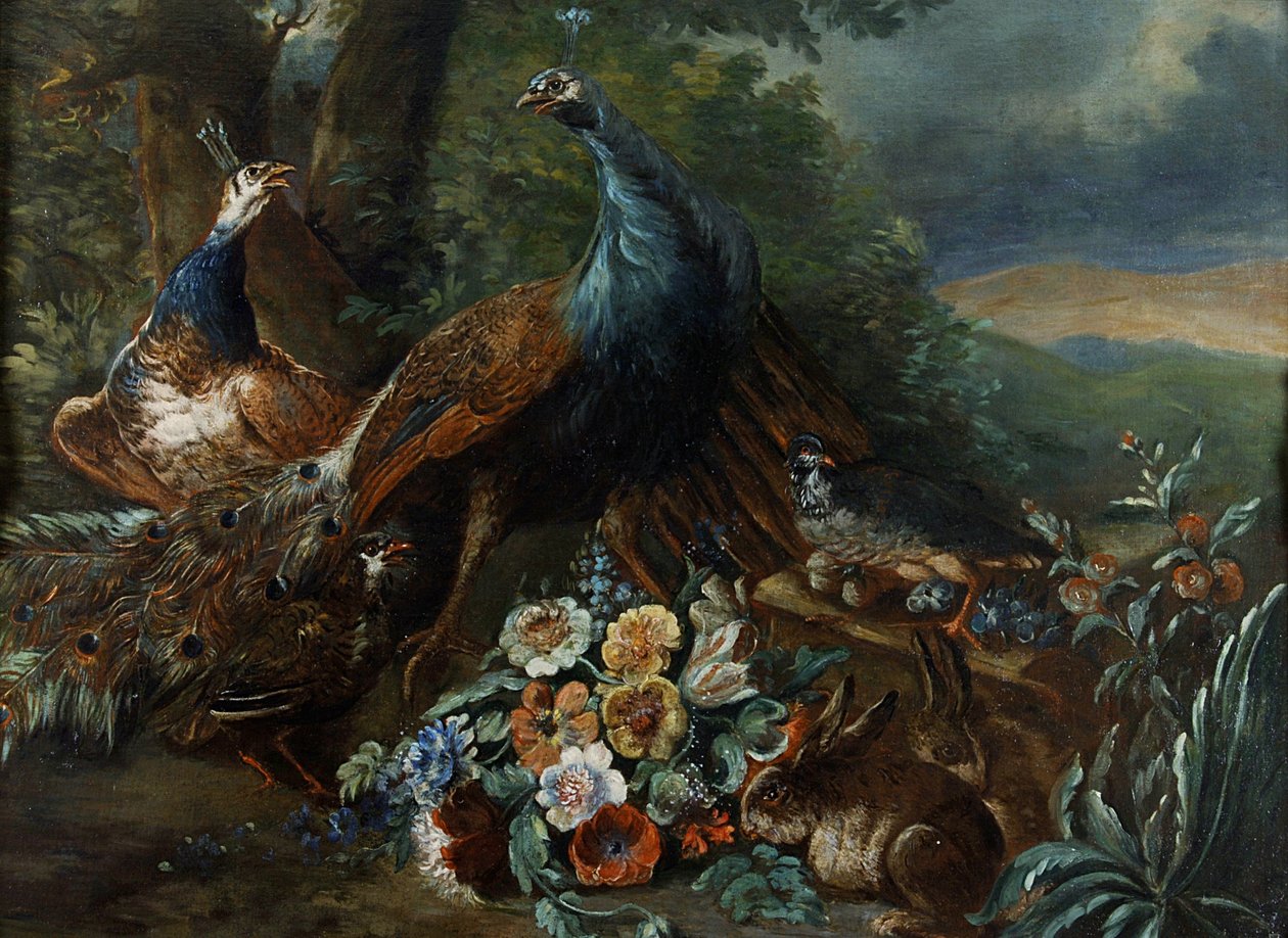 Paesaggio con pavone e selvaggina da Italian School
