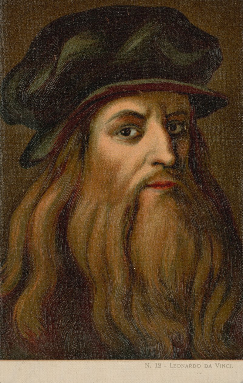 Leonardo da Vinci, artista e scienziato italiano (cromolito) da Italian School