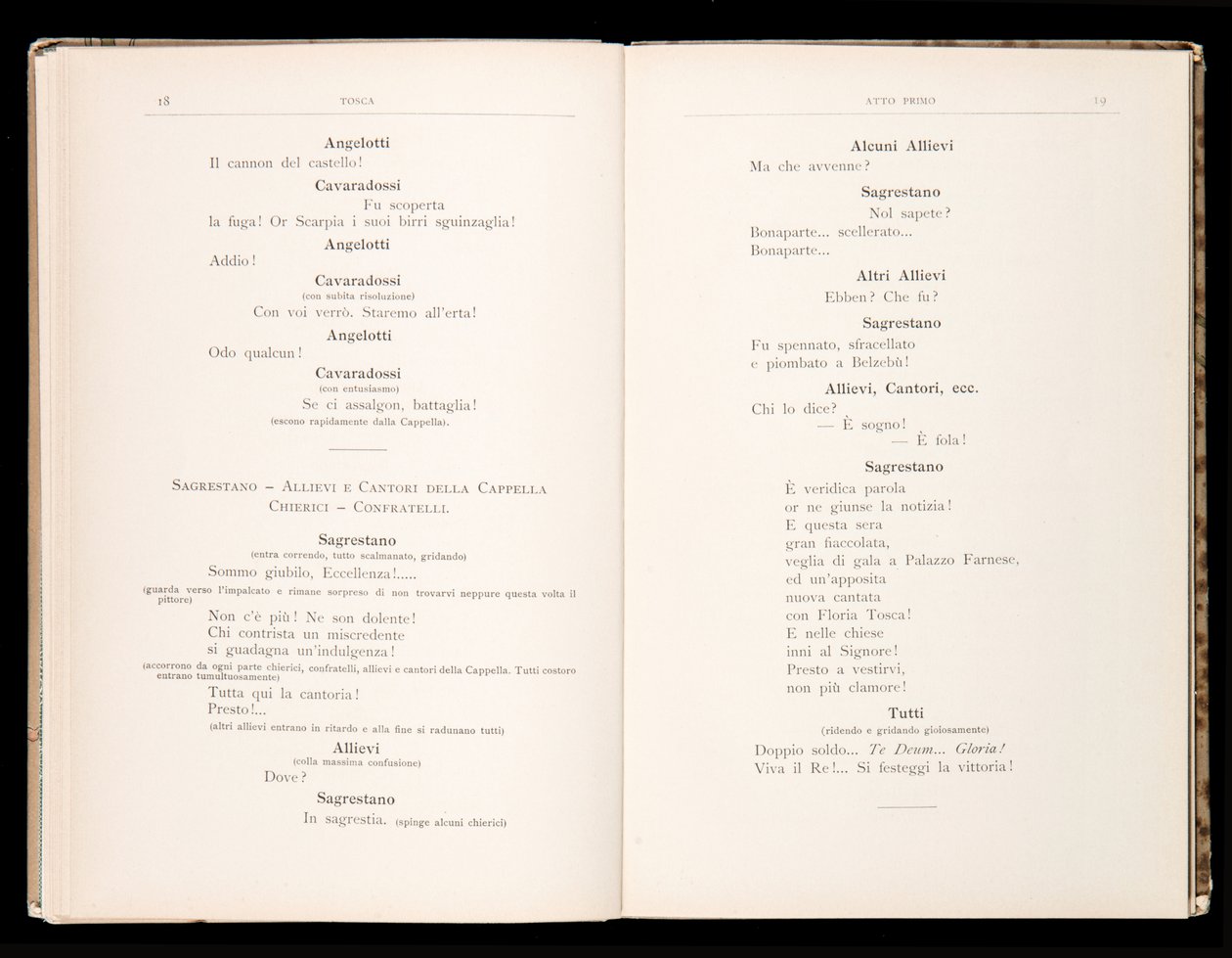 Libretto della Tosca di Giacomo Puccini, Edizione Ricordi, Italia da Italian School