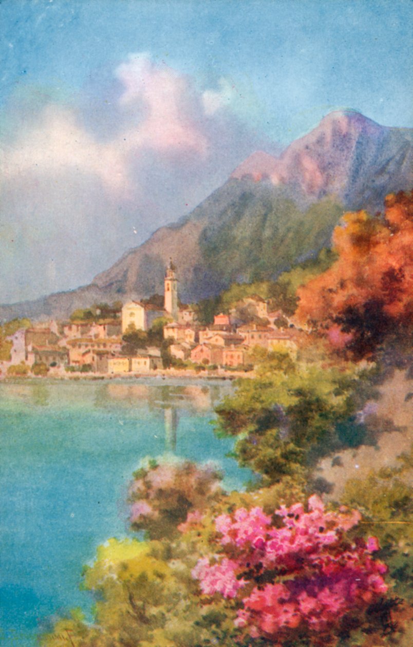 Limone, Lago di Garda, Italia (litografia a colori) da Italian School