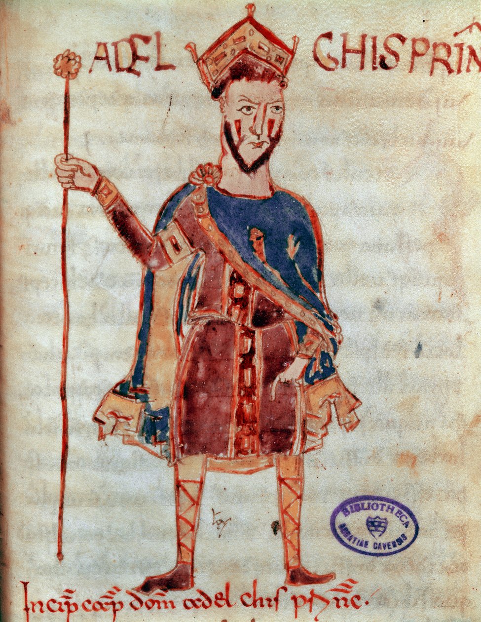 Principe longobardo Adalgiso (morto 788) Miniatura dal "Codex Legum Longobardorum" (o Langobardorum) che descrive le leggi del regno longobardo stabilite dal Re Rotari da Italian School