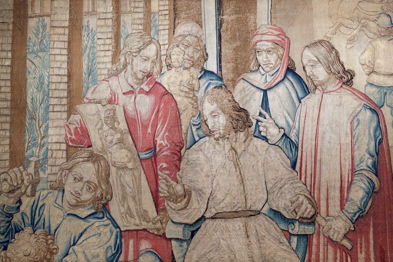 Lorenzo il Magnifico tra gli scultori e i pittori al Giardino dei Medici a San Marco. Arazzo 1516. Genova. Italia. da Italian School