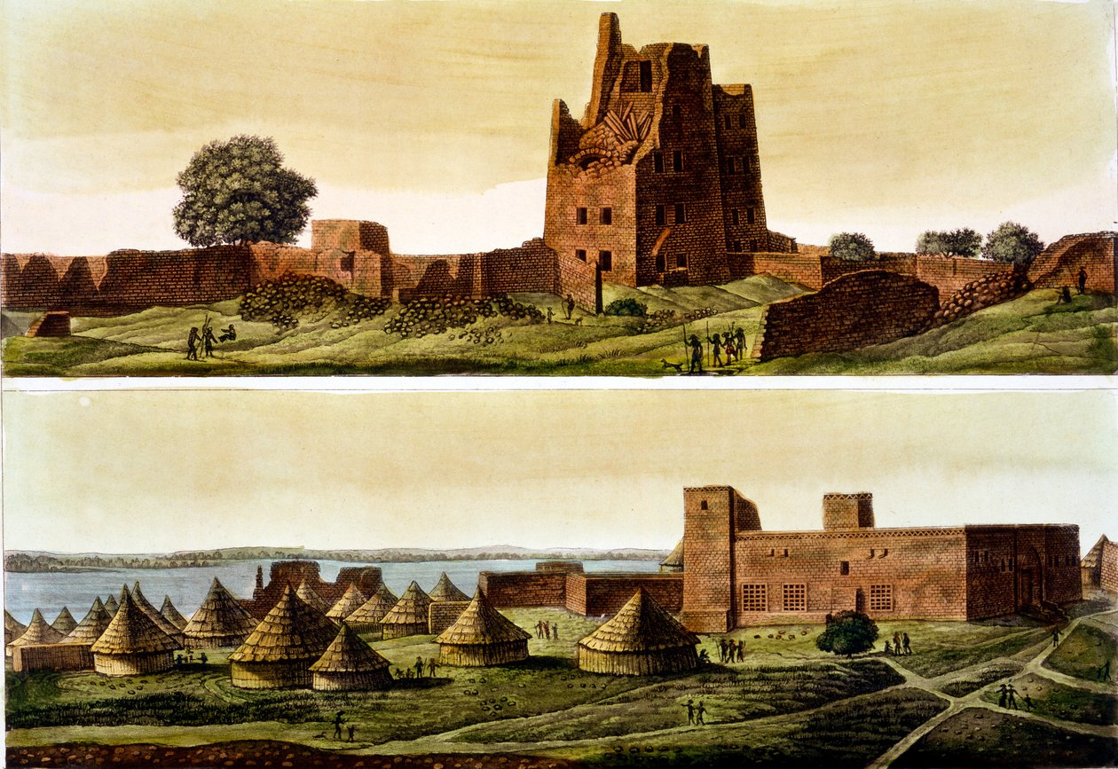 Basso Egitto o Sudan, il fiume Nilo: Sotto, villaggio di El-Querebyn, 1820-30 da Italian School