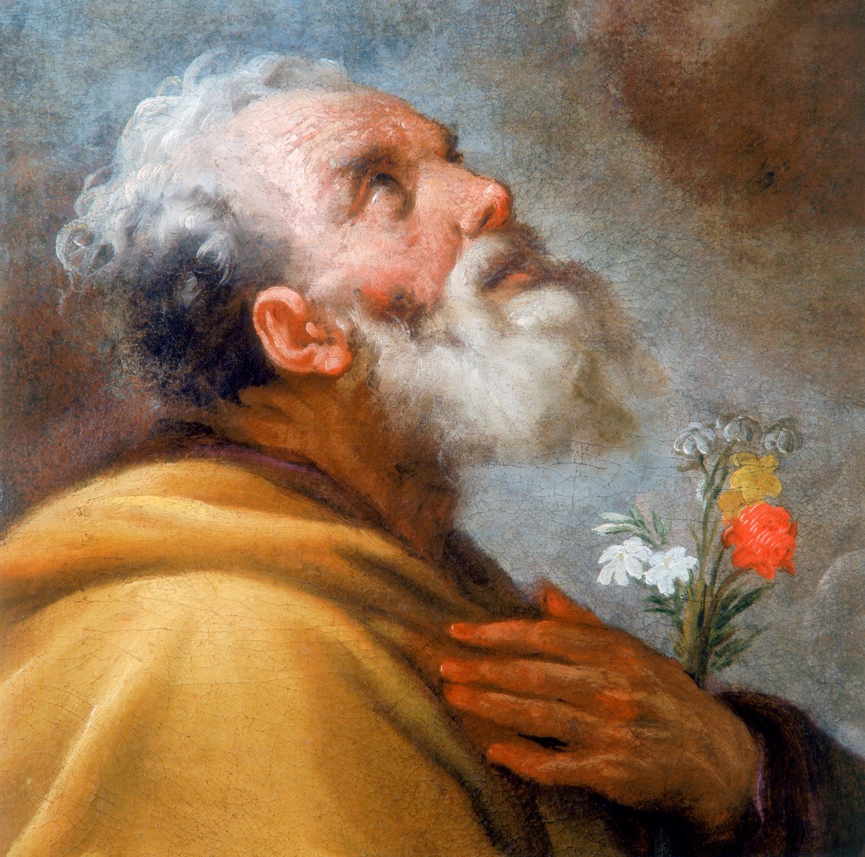 Madonna con Bambino e Santi Giuseppe e Gregorio Magno e le anime del Purgatorio, dettaglio del volto di San Giuseppe da Italian School