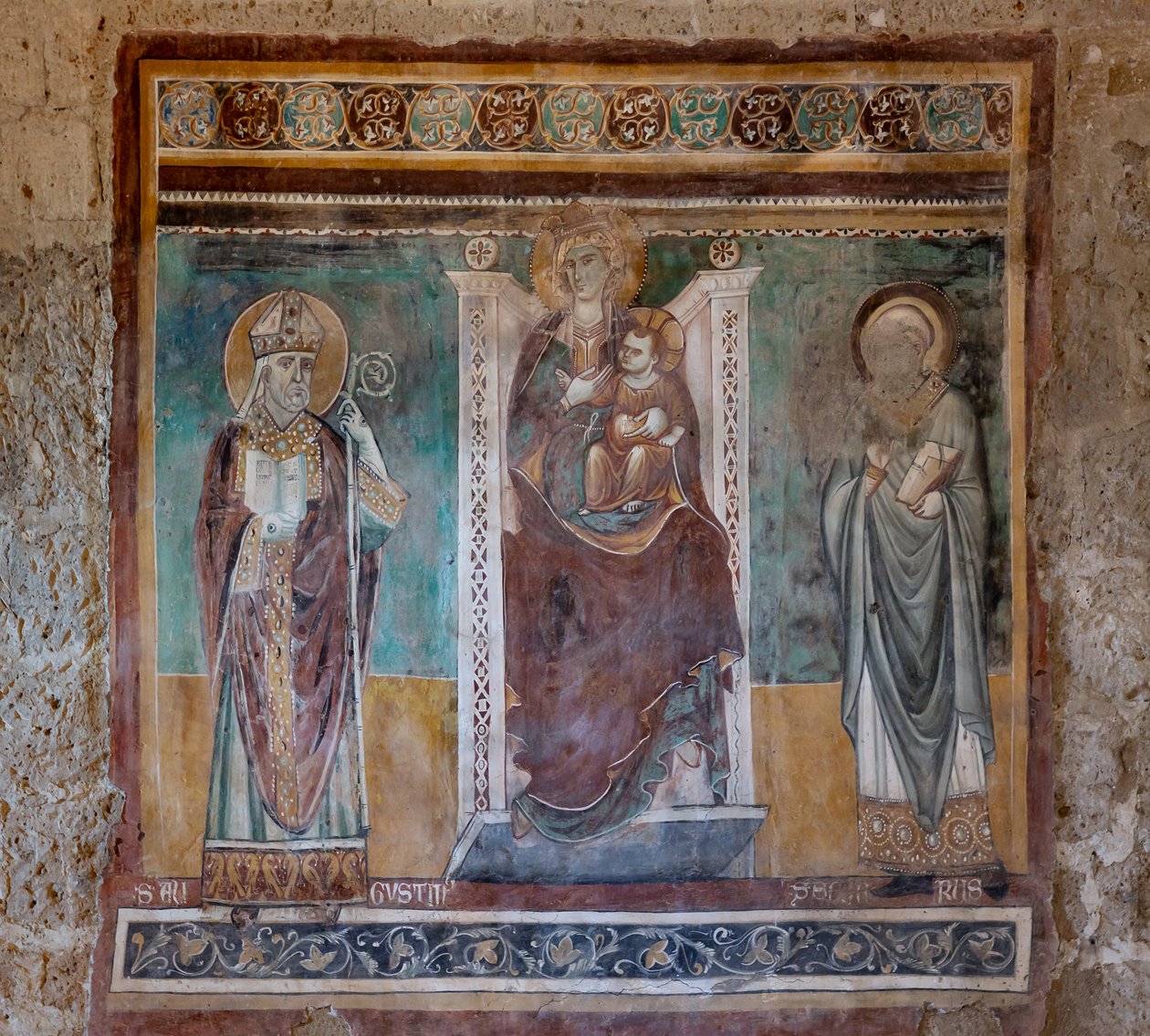 Madonna in trono con i Santi Agostino e Severo, Oratorio del Crocifisso, ultimo quarto del XIII secolo da Italian School