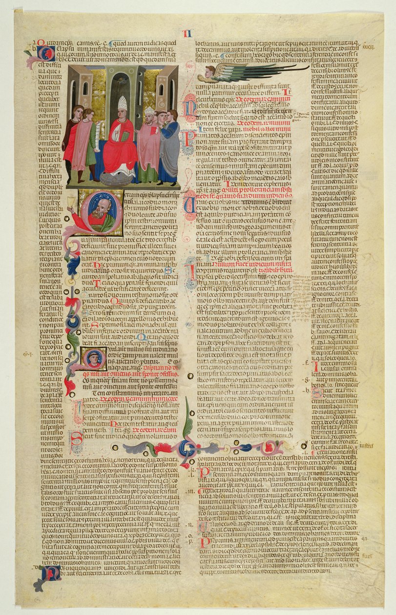 Marlay Cutting IT.3: Foglio con miniatura dal Decretum di Graziano che mostra il caso del vescovo accusato di peccato carnale da Italian School