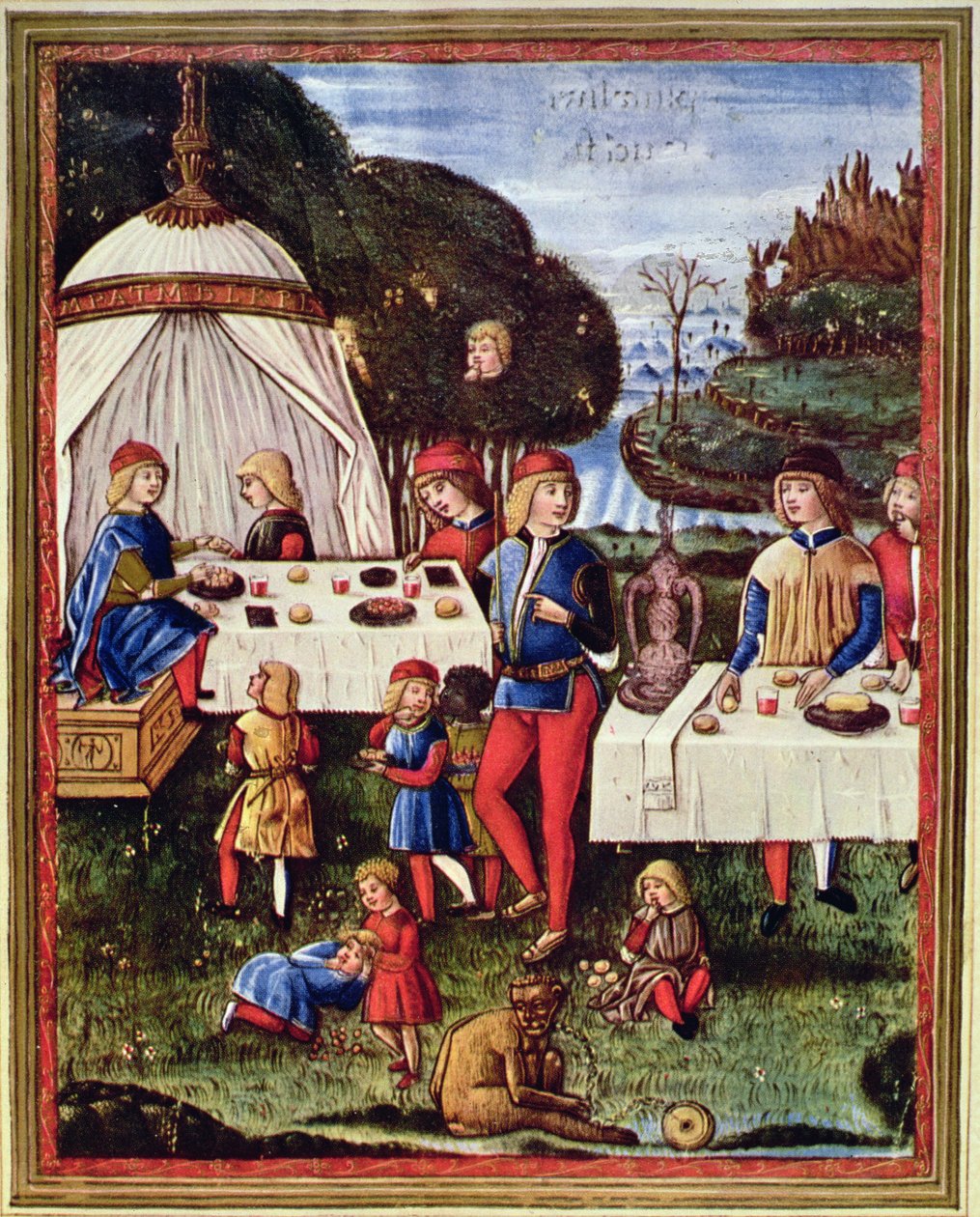 Massimiliano Sforza da bambino che mangia in giardino, illustrazione da una copia di 